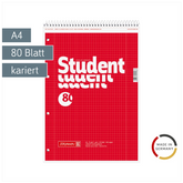 Collegeblock Student Spirale oben | A4, Lineatur 28, 80 Blatt, rot